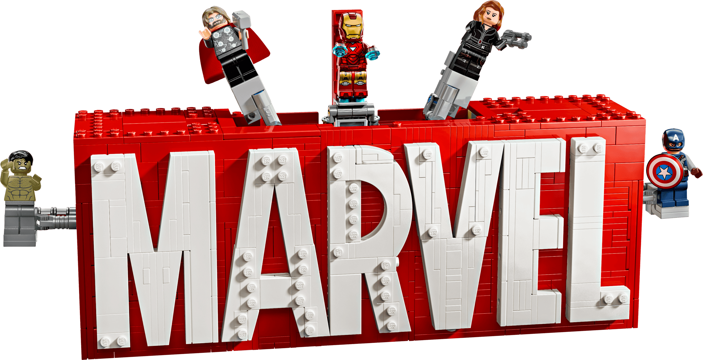 Logo MARVEL z minifigurkami